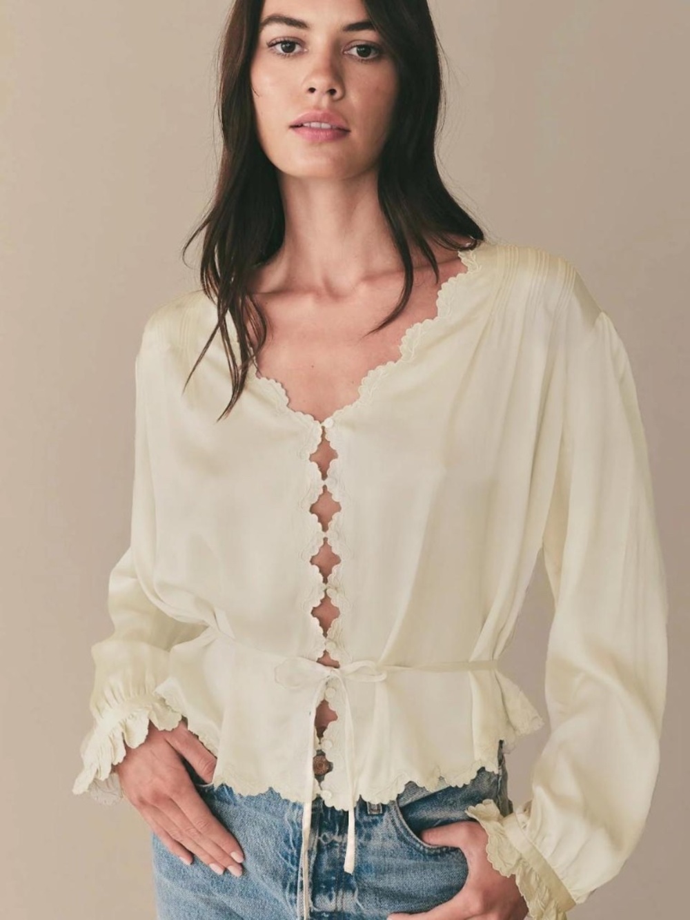 DOEN Heirloom Collection Silk Elayne Top in Mother of Pearl Size M